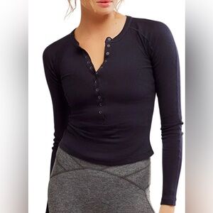 NWT FP Movement Kick Off Rib Cotton Henley black Sz XS